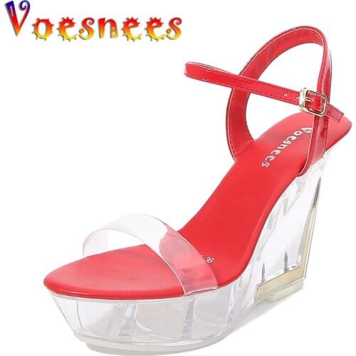 Voesnees Sexy Nightclub High Heels Glowing Womens Shoes Catwalk Pole Dance Shoes Crystal Wedges Rhinestone Womens Sandals