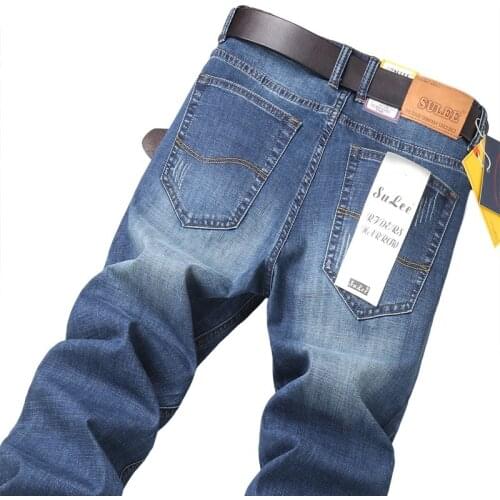 Sulee Brand Business Jeans Men Micro-elasticity Ripped Denim Pants Casual Radish Jeans