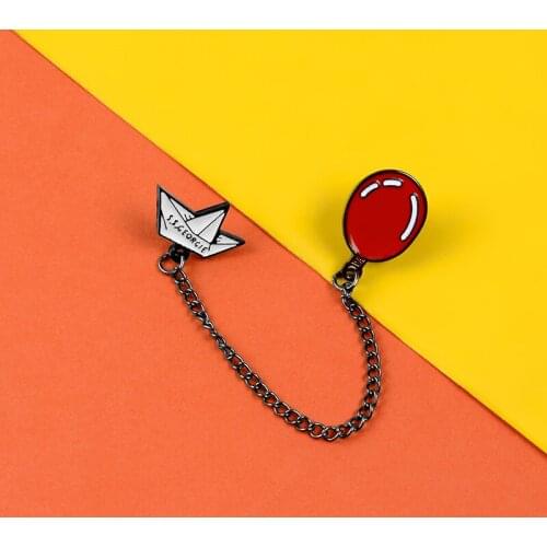 Chain brooch Enamel Pin Paper Boat Red Balloon Brooch Denim Clothes Backpack Fashion Jewelry Gift For Friends Kids