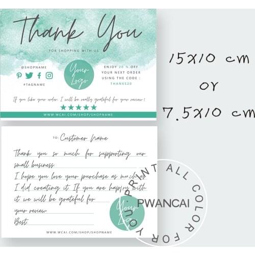 Tea Color Thank You For Your Order Message Cards Template,Watercolor Thank You Printable Ideas Note With Insert With Logo