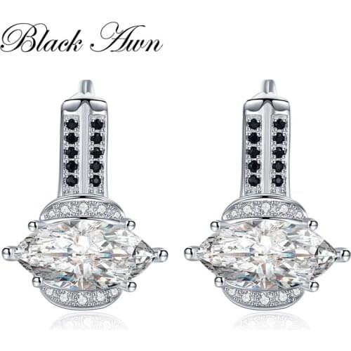 BLACK AWN Vintage 925 Sterling Silver Fine Jewelry Engagement Earrings for Women Wedding Earring T054