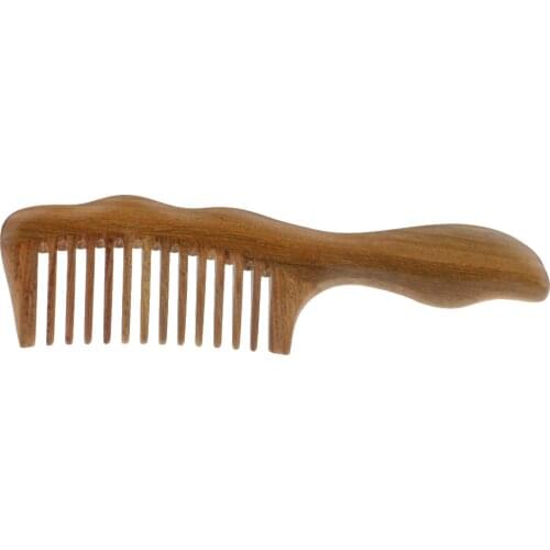 Wood Hairbrush Green Sandalwood Wide Teeth Comb / Head Massage Antistatic