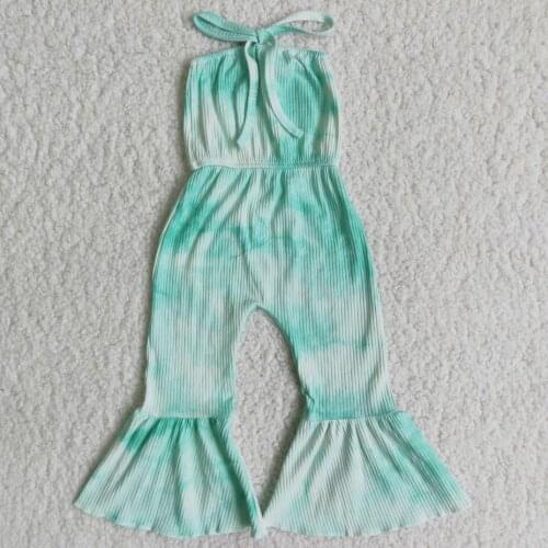 Kids Baby Girls Summer Tie-dye green Rompers Suspend jumpsuits Toddler Sleeveless Clothes Overalls Outfit boutique clothing