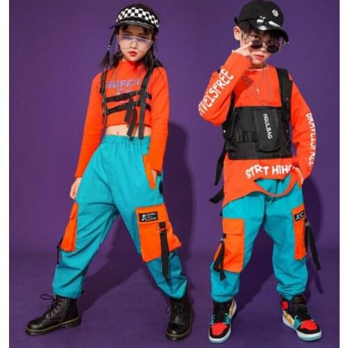 Girls Boys Jazz dancing Outfits Sweatshirt Crop Tops Pants Kids Child Jazz Dance Costumes Ballroom Dancing Clothes Street Wear