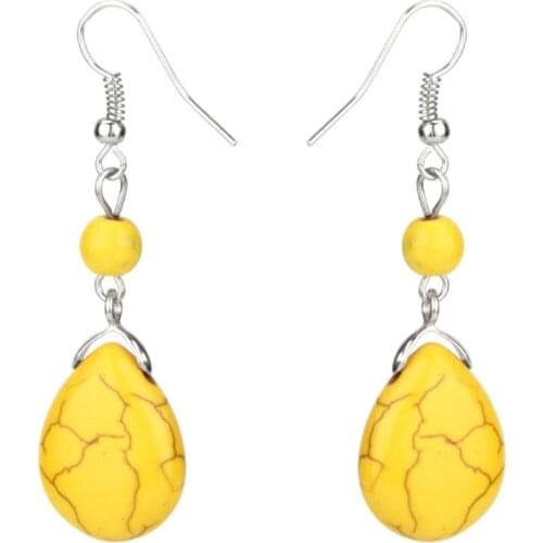 FYJS Unique Silver Plated Water Drop Many Colors Turquoises Stone Dangle Earrings for Women Jewelry