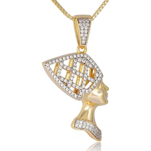 Hip Hop Egypt Queen Pharaoh Pendant Necklace Women AAA Clear CZ Cap Jewelry High Quality Engagement Fashion Jewelry Gift