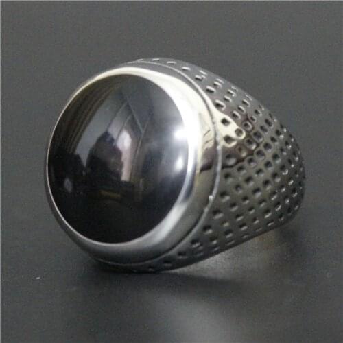 2016 Best Sellings Big Round Black Stone Ring Fashion Jewelry Ring 316L Stainless Steel Jewelry