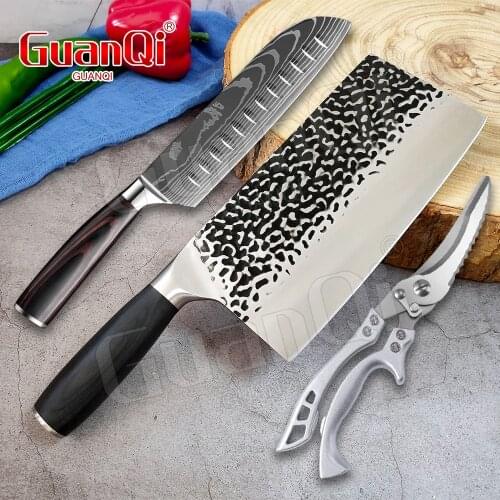 Forged High-carbon Clad Steel Kitchen Chef Knife Razor Sharp Santoku Knife Slicing Knife Wood Handle Cleaver Chopping Knife
