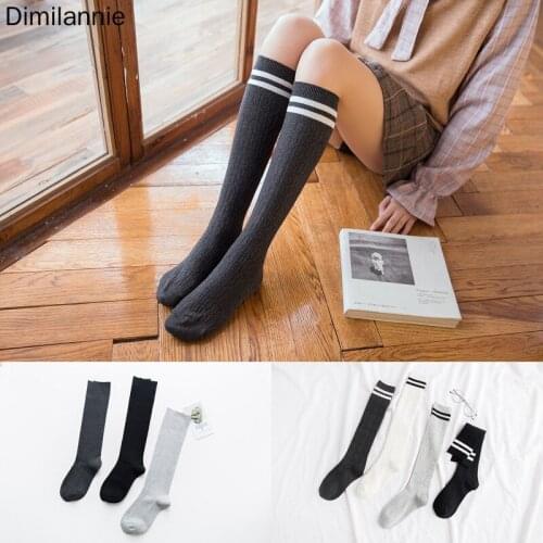 LITTHING 2019 Long Stockings Women Cotton Warm Thigh High New Fashion Striped Knee Socks Sexy Over The Knee Stockings For Ladies