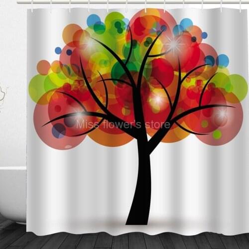Multi-Size Multicolored Overlapping Circle Tree Design Custom Shower Curtains Bathroom Waterproof Mildew Polyester Fabric+12Hook