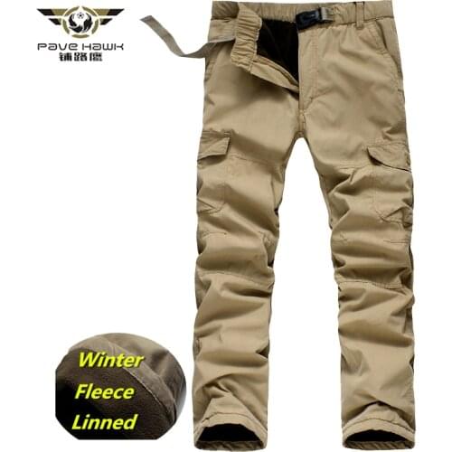 Men Winter Fleece Thick Warm Cargo Pants Full Length Multi Pocket Casual Military Baggy Tactical Long Trousers Plus Size 3XL