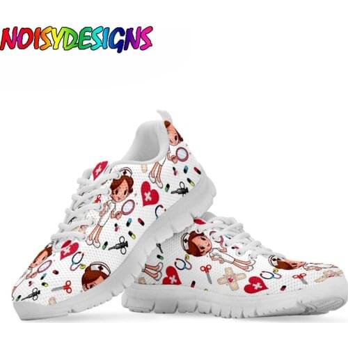 NOISYDESIGNS Nurse Flat Shoes Women Cute Cartoon Nurses Printing Womens Sneakers Shoes Breathable Mesh Female Shoes Mujer