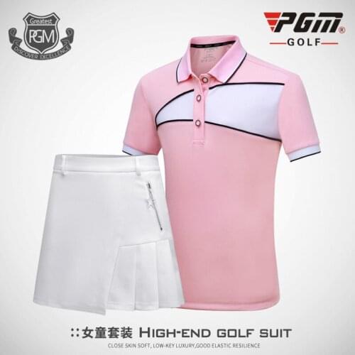 PGM Genuine Golf Costume Childrens Golf Clothing Girls Short Sleeved T-shirt Breathable Skirt For Girls Size M-XXL