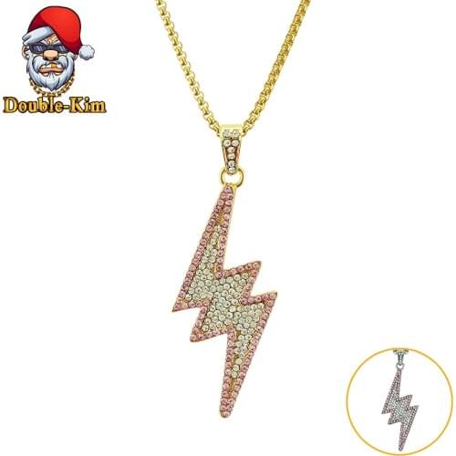 Lightning Zircon Pendant Necklace Hiphop Street Culture Titanium Stainless Steel Inlaid Zircon Chain Necklace Man Jewelry