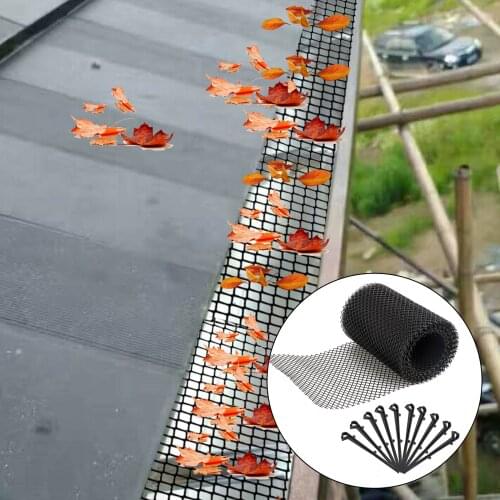 Plastic Gutter Guard Mesh Protect from Leaves or Debris Clogging Gutter Downspout and Drain with 10 Fixed Hooks Garden Netting