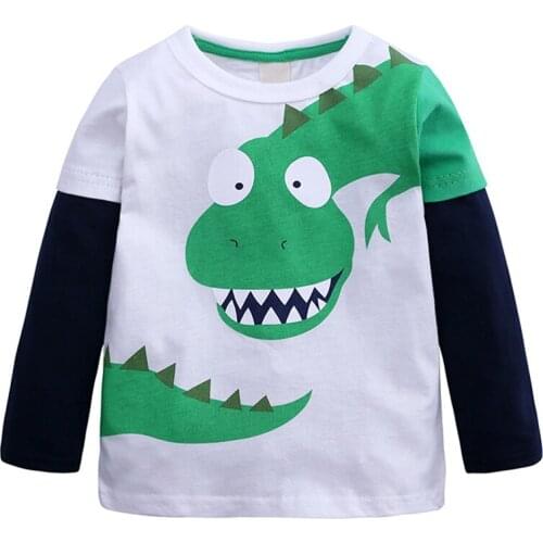 New Boys Casual T-Shirt Printed Round Neck Long Splice Sleeve Top Tee Shirt for Kids Toddler Summer