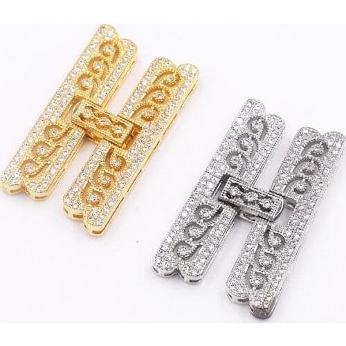 1pcs 18k Gold filled clear CZ micro pave 4strand clasp for jewelry making 18x36mm
