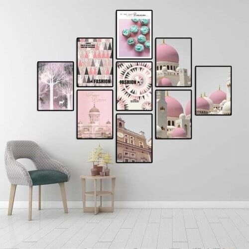 Pink Architecture Abstract Romanesque Arched Architecture Beautiful Landscape Photography Hd Frameless Canvas Printing Poster