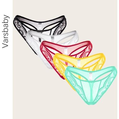 Varsbaby Sexy Lace Low Waist Panties Breathable See Through Thong S M L XL 2XL Panties