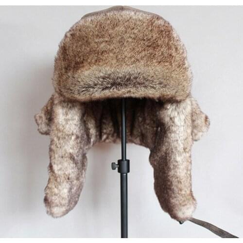 Bomber Hats Winter Men Warm Russian Ushanka Hat With Ear Flap Pu Leather Fur Trapper Cap Earflap