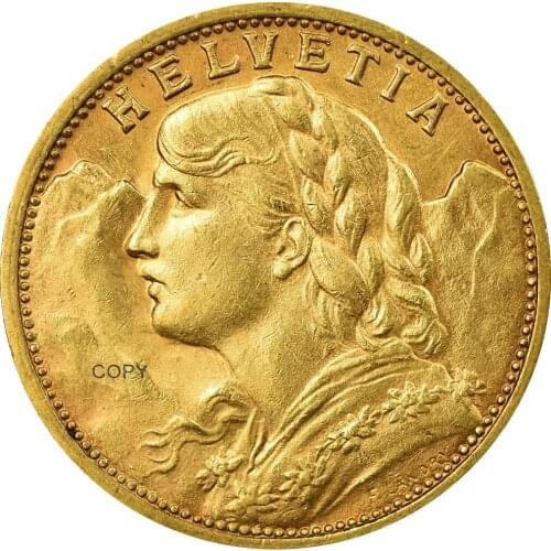 Switzerland Federal State 1906 B Gold 20 Francs Helvetia Copy Coin Brass Metal Replica Coins Collection Commemorative