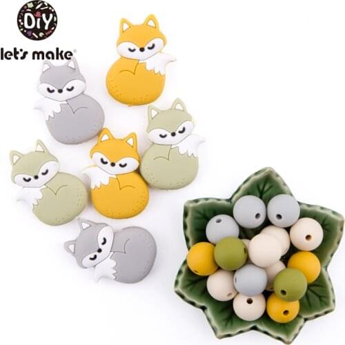 Silicone Beads Of Fox Cute Cartoon Animals Teethers 50pc BPA Free Food Grade Silicone Teether For Newborn Teething Baby Teethers