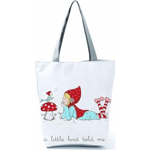 Red Cap Mushroom Girl Bird Printed Shoulder Bags Casual Practical Storage Bag Dropshipping Outdoor Portable Student Handbag
