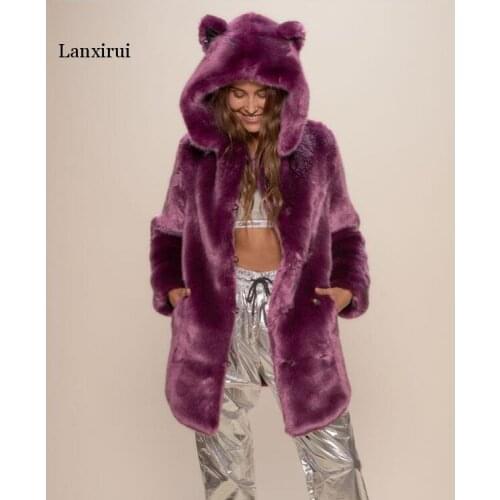 Trendy New Fur Cat Winter Clothes Women Ladies Warm Faux Fur Coat Jacket Solid Hooded Outerwear abrigo peluche mujer