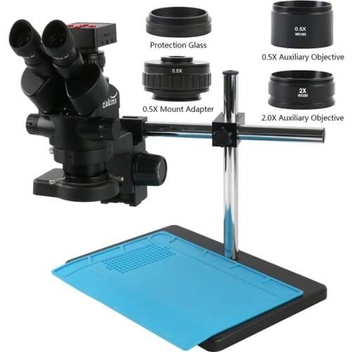 3.5-90X Continues Zoom Simul-Focal Trinocular Stereo Microscope HDMI USB Microscope Camera Workbench For PCB Chip Repair Tools
