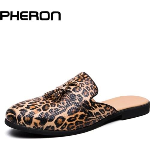 Fashion Men Half Loafers Genuine Leather Slippers Loafer Slides Breathable Mules For Man Outdoor Indoor Lightweight Half Shoes