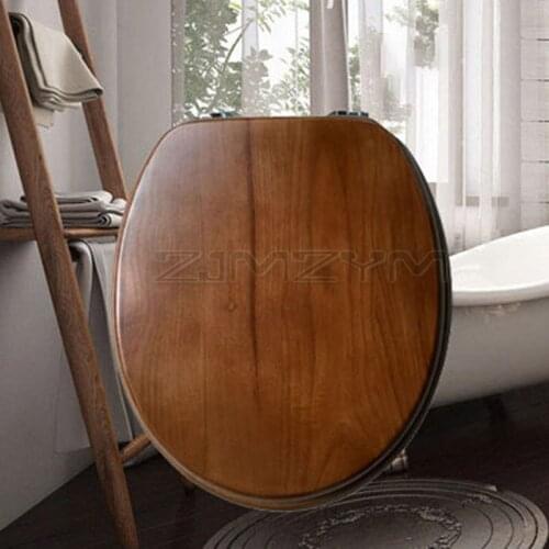 Universal Slow-Close toilet seats OUV shape thickened Solid wood toilet cover plate stainless steel drop hinge toilet cover