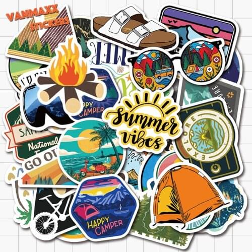 VANMAXX 50 PCS Camping Outdoor Sports Themed Graffiti Stickers Waterproof Vinyl Decal for Laptop Helmet Bicycle Luggage Cars