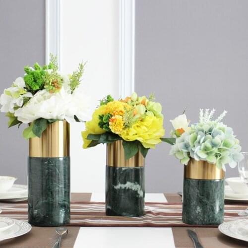 Marble Metal Vase Luxury Hotel Club Living Room Table Vase Decoration Sample Room Flower Insert Decoration
