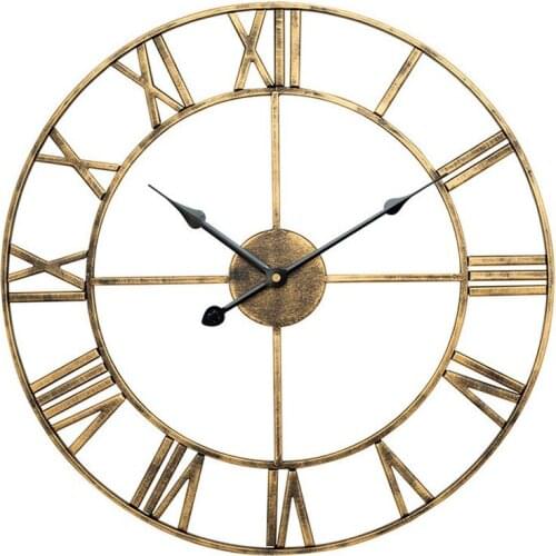 Iron Art Roman Numerals Wall Clock Simple Silent Wall Clocks Home Decorative Vintage Quartz Clock Wall Decor For Living Room MJ