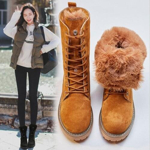 Hot sale Shoes Genuine Leather Snow Boots Woman Winter Boots 2021 Winter Womens Shoes Pig Split Ladies Platform Booties