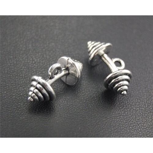 10pcs Silver Color Metal Alloy Dumbbell Fitness Charm Pendant For DIY Necklace Jewelry Findings 18x7.5mm A1745