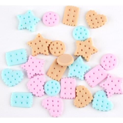 Kawaii Food Biscuit Resin Cabochons 10pcs Cute Star Heart Round Rectangle DIY Jewelry FIndings Embellishments Scrapbooking Patch