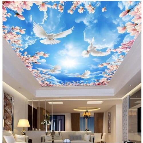 3d wallpaper custom photo Modern fashionable flowers blue sky and white clouds ceiling mural romm 3d wall murals wallpaper