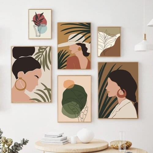 Abstract Leaves Line Woman Aesthetics Poster Boho Style Wall Art Minimalist Print Canvas Painting Living Room Decoration