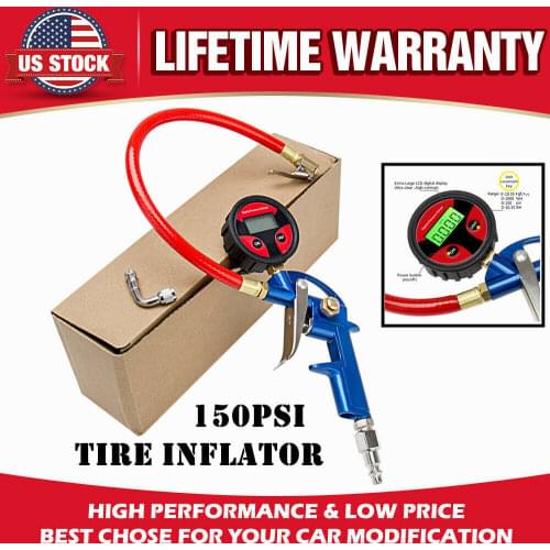150PSI Tire Inflator Car Digital Pressure Gauge Meter Tester Lock-On Air Chuck