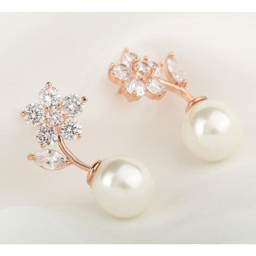 Manxiuni Brand Snow Leaves Flowers Cubic Zircon Pearl Earrings Jewelry Cultured For Women Partys Girl Best gifts EH1009