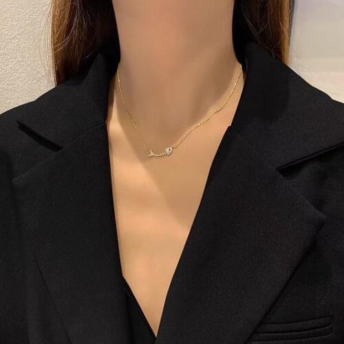 Fishbone Bling Gold Color Cubic Zirconia Clavicle Chain Necklace For Women Girls Simple Trendy Fashion Jewelry Gift