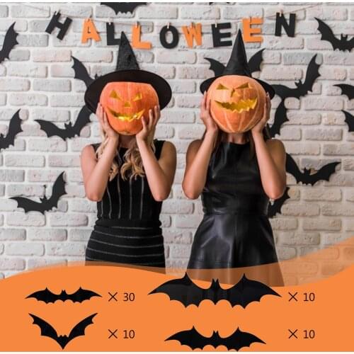 Black 3D PVC Bat Halloween Decoration for Home Wall Halloween decoration set PVC wall stickers 3D black pull strip large size