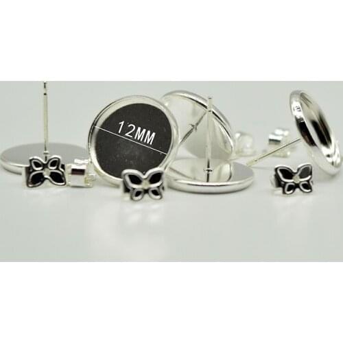 Zinc Alloy Blank Earring Base Cabochon Cameo Base 12mm Flat Earring Setting Diy Jewelry Making 20pcs/lot