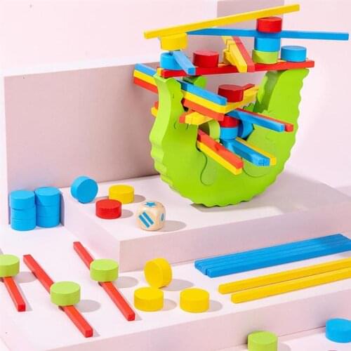 Wooden Crocodile Balance Block Board Games Toy Educational Stacking High Building Block Wood Toy Fun Interaction Toys