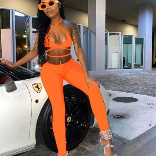 DSMTRC Women Summer New Simple Sportswear Fitness Tracksuit 2021 New Solid Casual Slim Camisole and Trousers Two Piece Set