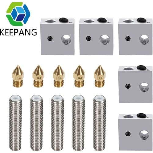 Kee Pang MK7 MK8 Extruder Hotend DIY Kit Print Head 5pcs Heat Break+ 5 Block+5pcs 0.4mm Nozzles For 3D Printer Parts