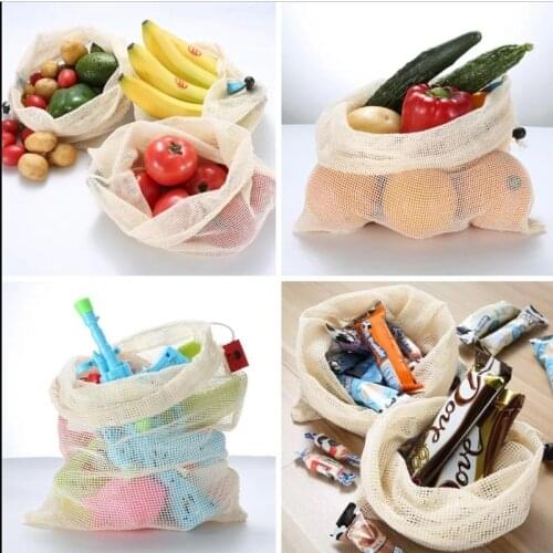 Cotton Mesh Vegetable Bags Produce Bag Reusable Cotton Mesh Vegetable Storage Bag Kitchen Fruit Vegetable with Drawstring
