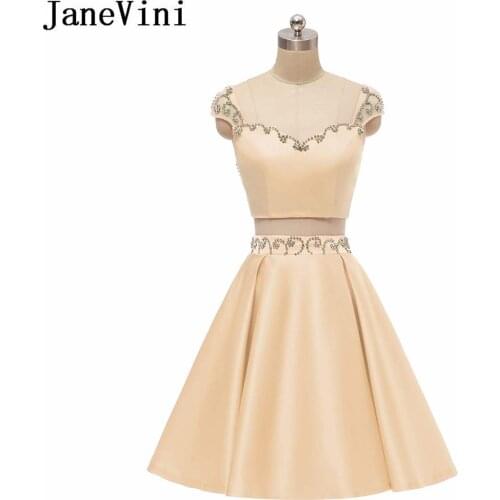 JaneVini Beaded Champagne Short Homecoming Dresses Candy Color Rhinestones Two Pieces Satin Ladies Formal Dress Robe Courte 2019