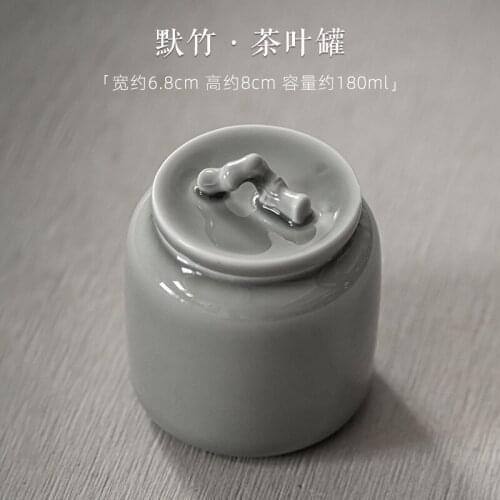 Ice Gray Glaze An Ink Painting of Bamboo Tea Jar Japanese Style Small Ceramic Sealed Jar Portable Travel Mini Tea Container